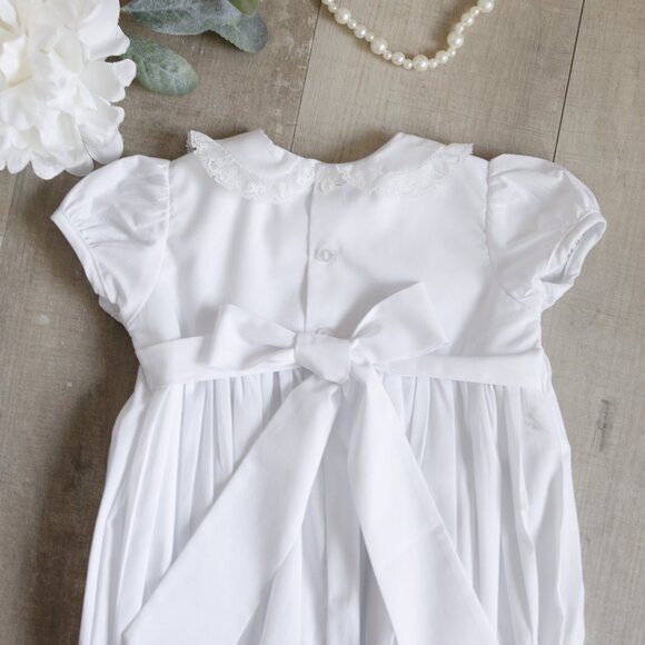 White Smocked Heirloom Romper Special Occasion PinTucks Lace First Portraits NWT - Picture 5 of 6